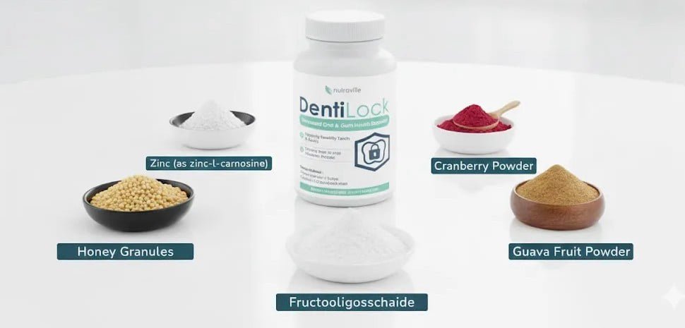 Key ingredients list for DentiLock dental support supplement.